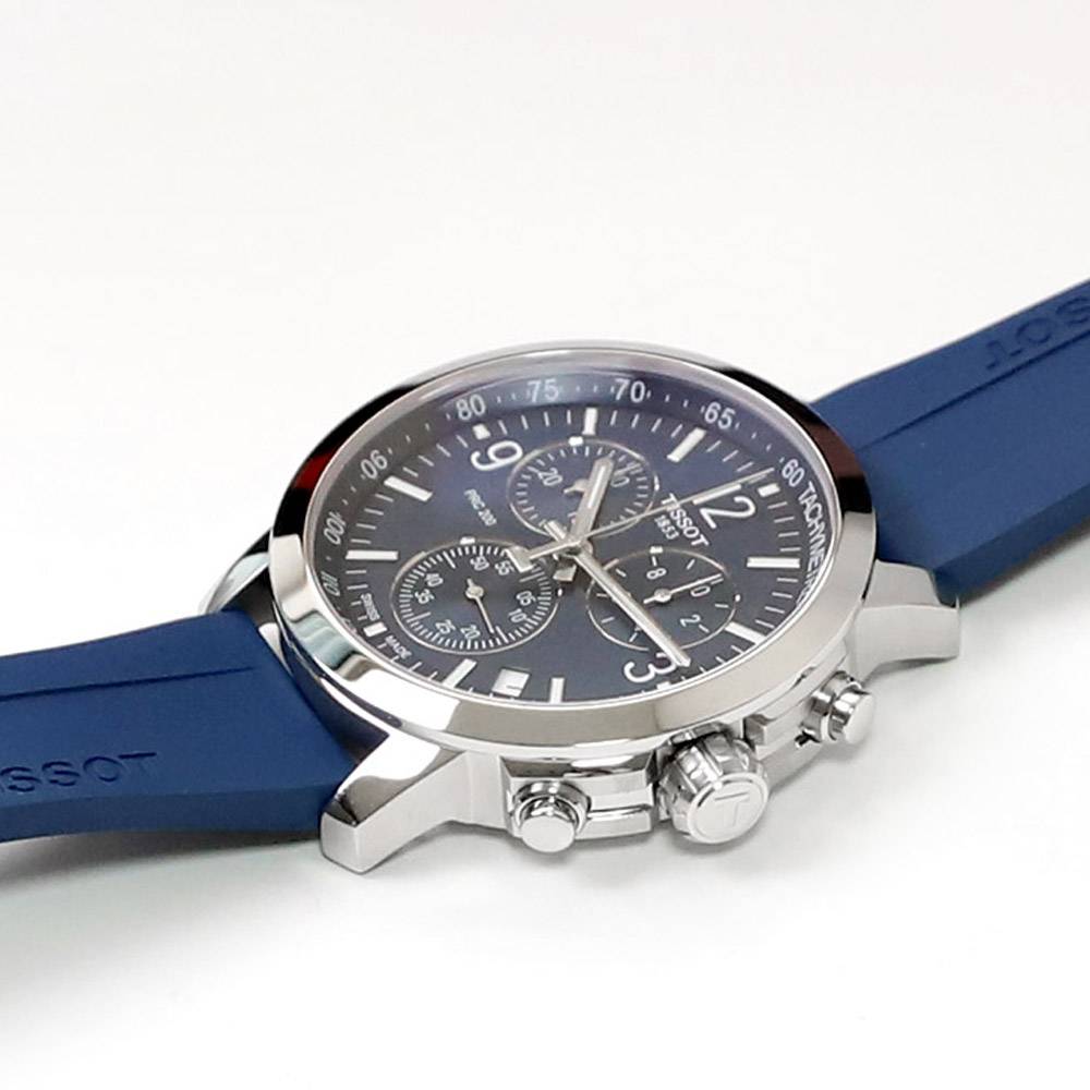 Tissot T Sport PRC 200 Chronograph Blue Rubber Strap Watch For Men - T114.417.17.047.00