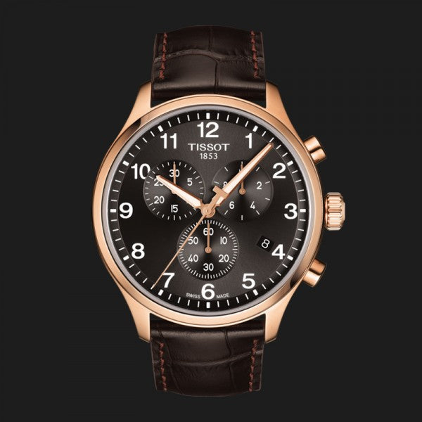 Tissot Chrono XL 45mm Black Dial Brown Leather Strap Watch For Men - T116.617.36.057.01