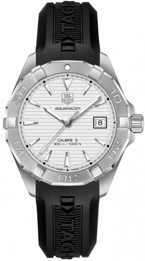 Tag Heuer Aquaracer Calibre 5 White Dial Black Rubber Strap Watch for Men - WAY2111.FT8021