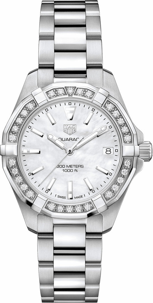 Tag Heuer Aquaracer Quartz Diamonds Mother of Pearl Dial Silver Steel Strap Watch for Women - WBD1313.BA0740