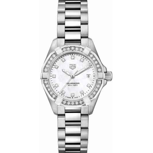 Tag Heuer Aquaracer Quartz Diamonds Mother of Pearl Dial Silver Steel Strap Watch for Women - WBD1415.BA0741