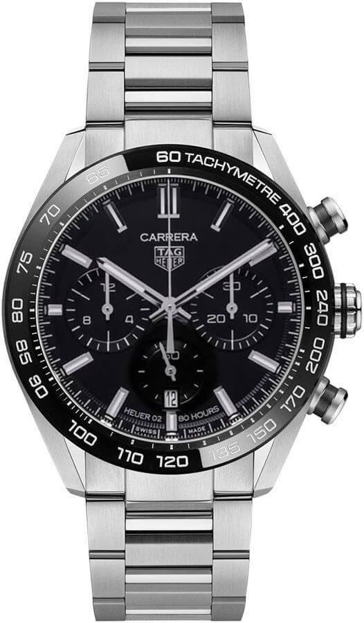 Tag Heuer Carrera Automatic Chronograph Black Dial Silver Steel Strap Watch for Men - CBN2A1B.BA0643