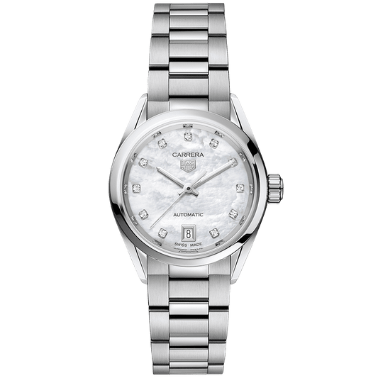 Tag Heuer Carrera Diamonds Mother of Pearl Dial Silver Steel Strap Watch for Women - WBN2412.BA0621