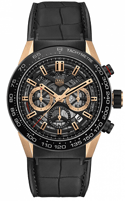 Tag Heuer Carrera Automatic Chronograph Steel & 18K Gold Dial Black Leather Strap Watch for Men - CBG2A50.FC6450