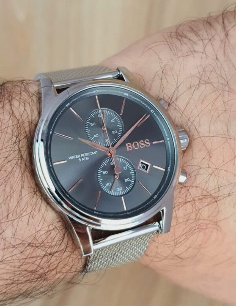 Hugo Boss Jet Chronograph Grey Dial Silver Mesh Bracelet Watch for Men - 1513440