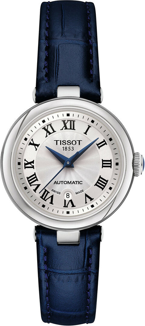 Tissot Bellissima Automatic White Dial Blue Leather Strap Watch For Women - T126.207.16.013.00