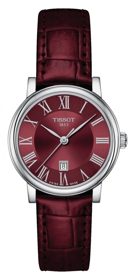 Tissot Carson Premium Lady Quartz Maroon Dial Leather Strap Watch For Women - T122.210.16.373.00