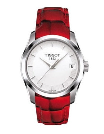 Tissot Couturier White Dial Red Leather Watch For Women - T035.210.16.011.01