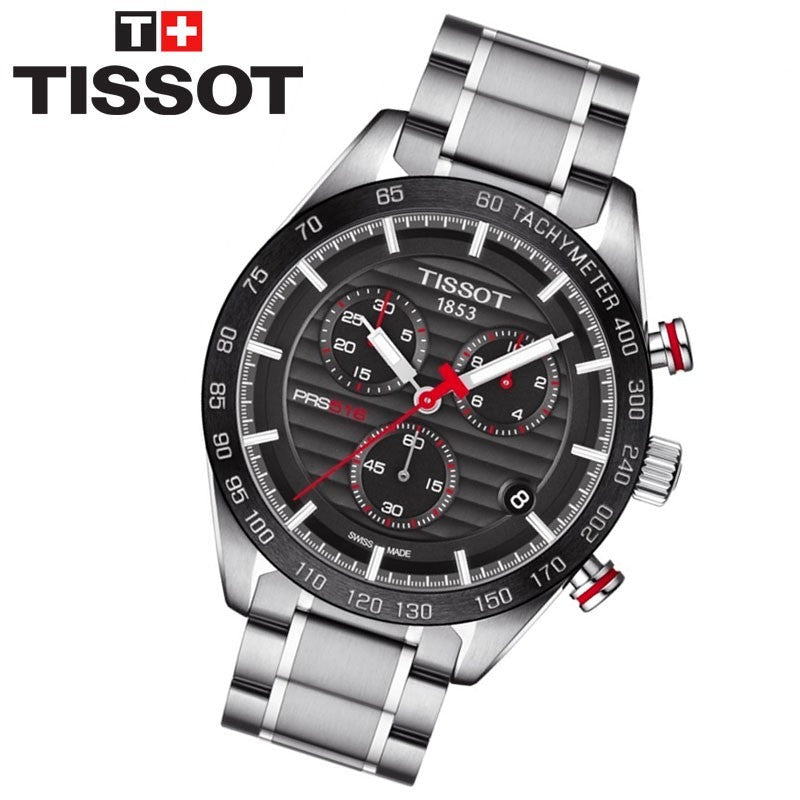 Tissot T Sport PRS 516 Chronograph Black Dial Silver Steel Strap Watch For Men - T100.417.11.051.01