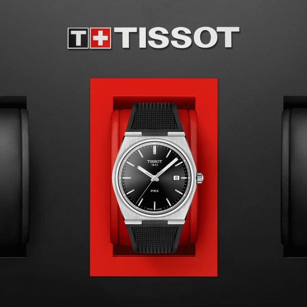 Tissot PRX Quartz Black Dial Black Leather Strap Watch For Men - T137.410.17.051.00