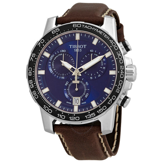 Tissot Supersport Chrono Blue Dial Brown Leather Strap Watch For Men - T125.617.16.041.00