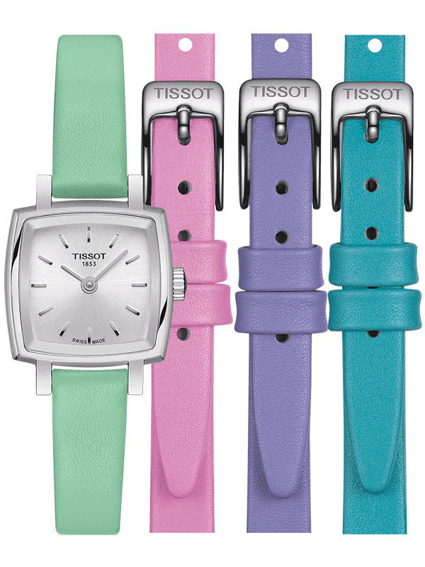 Tissot T Lady Lovely Square Silver Dial Light Green Leather Strap Watch for Women - T058.109.16.031.01