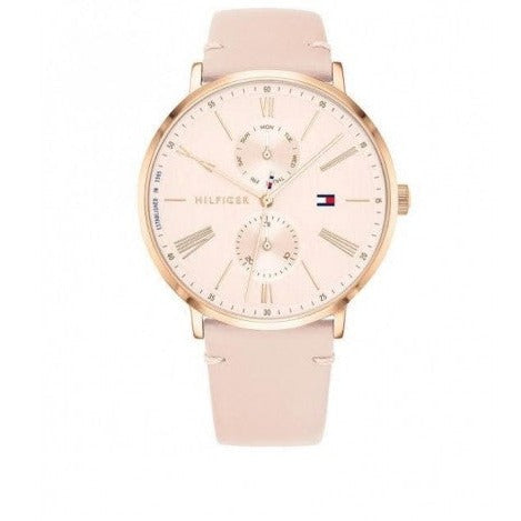 Tommy Hilfiger Jenna Analog Pink Dial Pink Leather Strap Watch for Women - 1782071