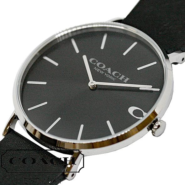 Coach Charles Black Dial Black Leather Strap Watch for Men - 14602149