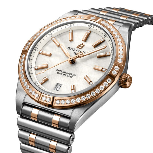 Breitling Chronomat 32 Diamonds White Dial Two Tone Steel Strap Watch for Women - U77310591A1U1