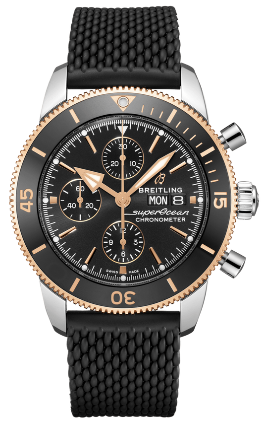 Breitling Superocean Heritage Chronograph 44 Black Dial Black Mesh Bracelet Watch for Men - U13313121B1S1