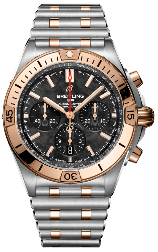 Breitling Chronomat B01 42 18K Red Gold Black Dial Two Tone Steel Strap Watch for Men - UB01341A1B1U1