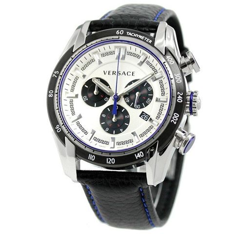 Versace V-Ray Quartz Silver Dial Black Leather Strap Watch for Men - VDB010014