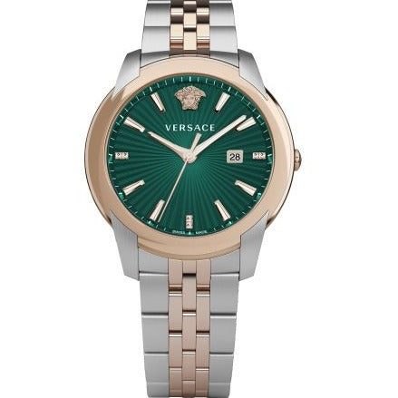 Versace V-Urban Green Dial Two Tone Steel Strap Watch for Men - VELQ00619