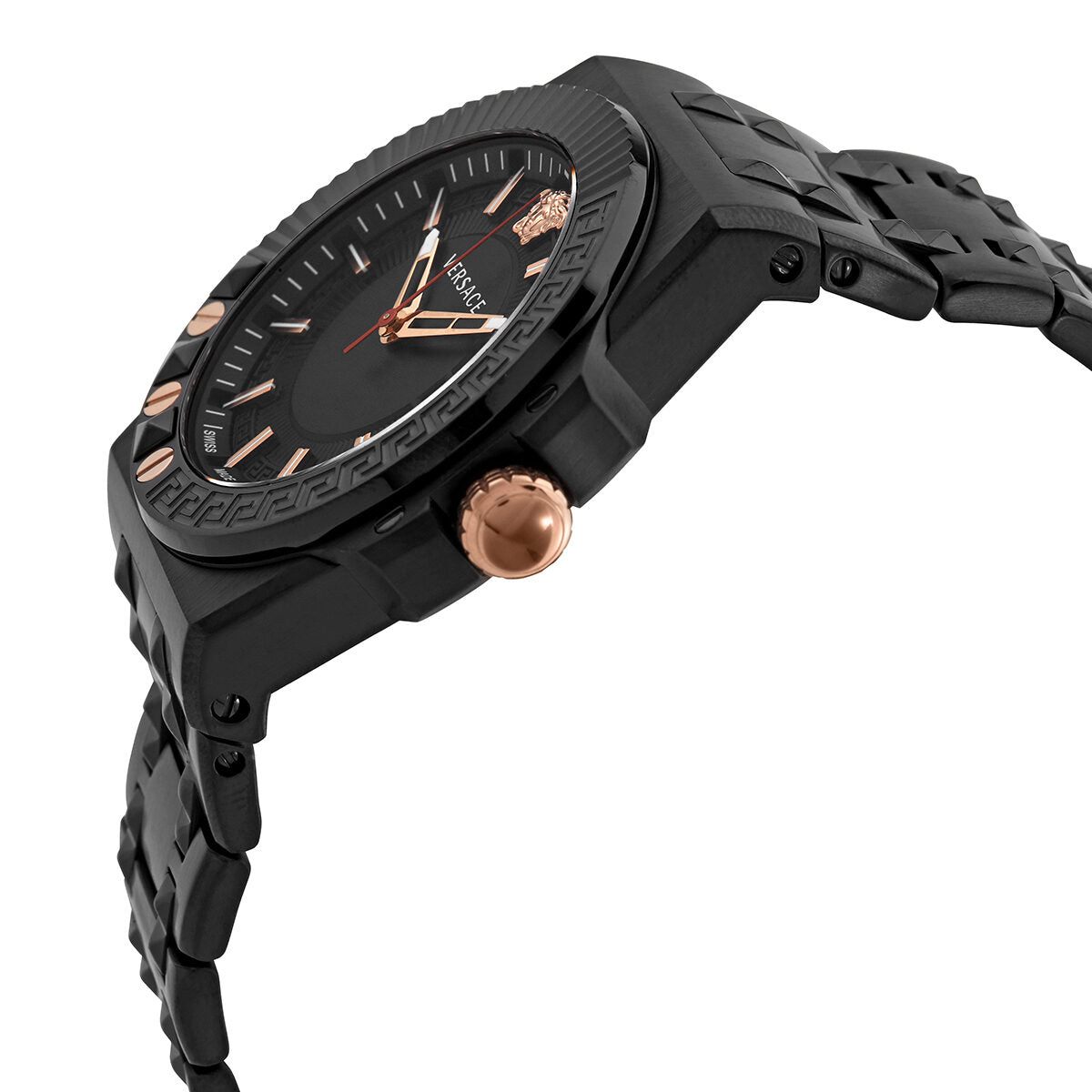Versace Chain Reaction Quartz Black Dial Black Steel Strap Watch for Men - VEDY00719