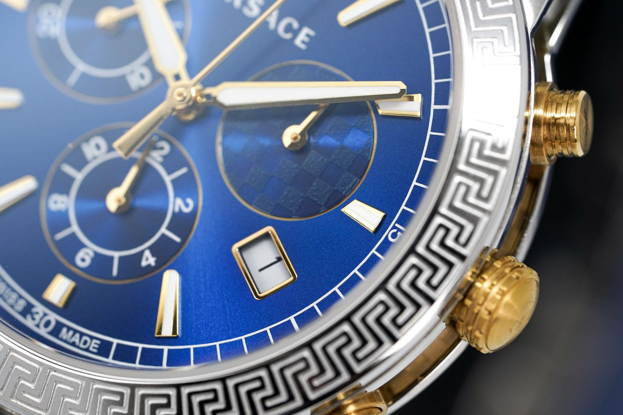 Versace Sport Tech Chronograph Blue Dial Silver Steel Strap Watch for Men - VELT00219