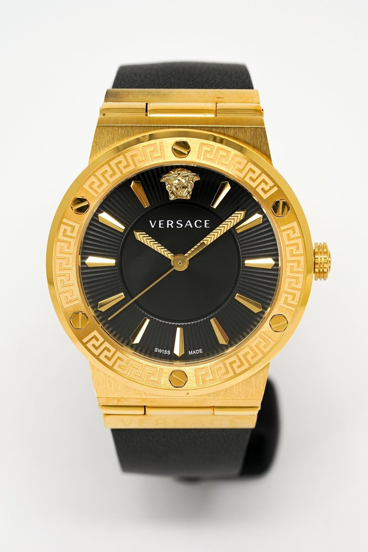 Versace Greca Black Dial Black Leather Strap Watch for Women - VEVH00320