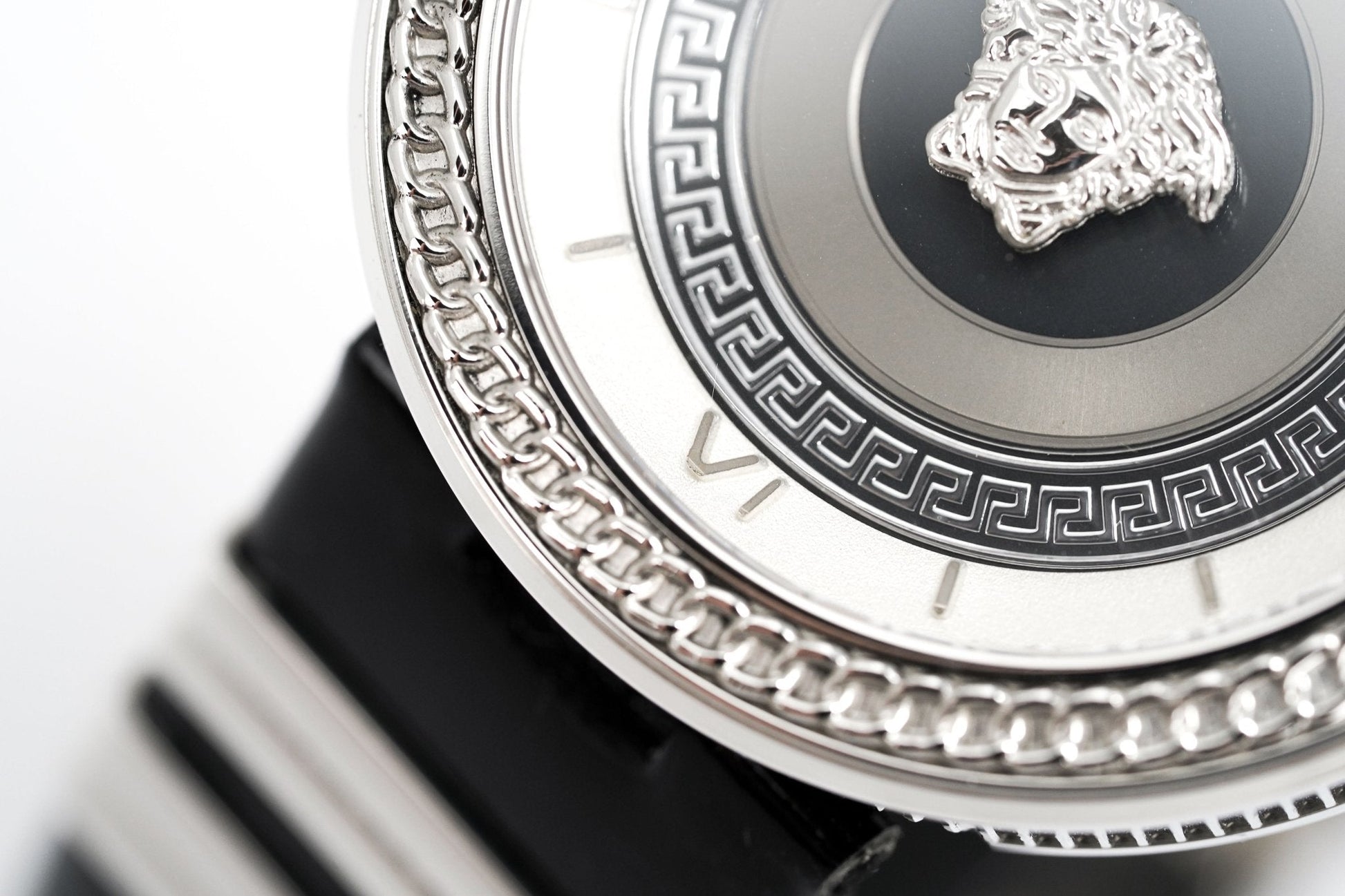 Versace V Metal Icon Silver Dial Black & Silver Strap Watch for Women - VLC010014