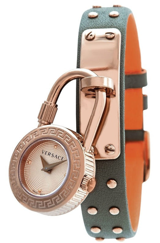 Versace Medusa Lock Icon Quartz Beige Dial Green Leather Strap Watch for Women - VEDW00519