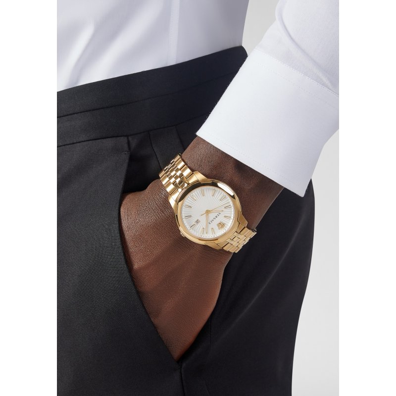 Versace  V-Urban Quartz White Dial Gold Steel Strap Watch For Men - VELQ00719