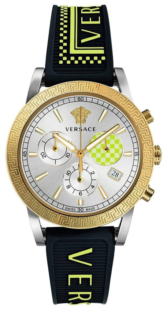Versace Sports Tech Chronograph Silver Dial Black Rubber Strap Watch for Women - VELT00519