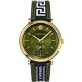 Versace V-Circle Quartz Green Dial Green Leather Strap Watch for Men - VEBQ01519