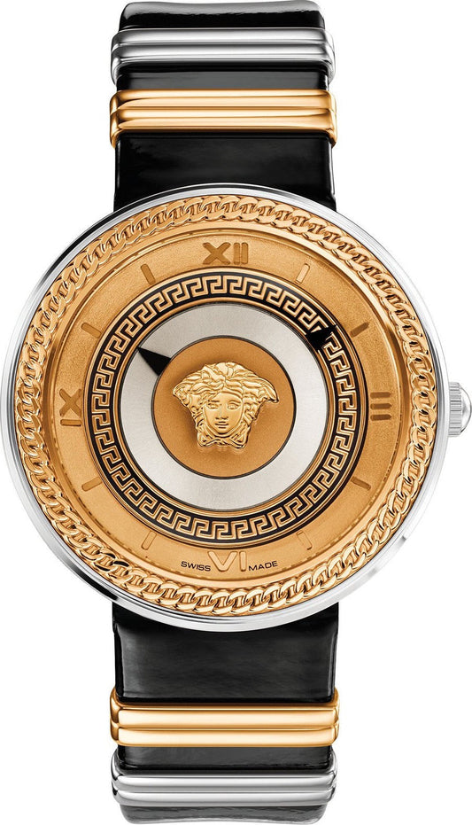 Versace V Metal Icon Gold Dial Black & Silver & Gold Strap Watch for Women - VLC020014