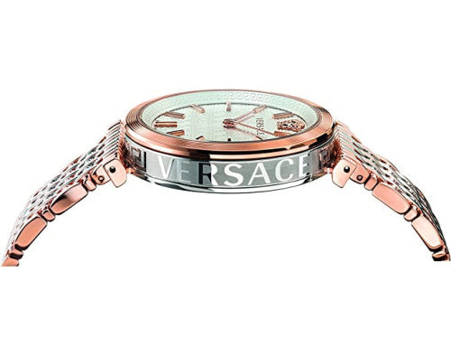 Versace V-Twist White Dial Two Tone Mesh Bracelet Watch for Women - VELS00719