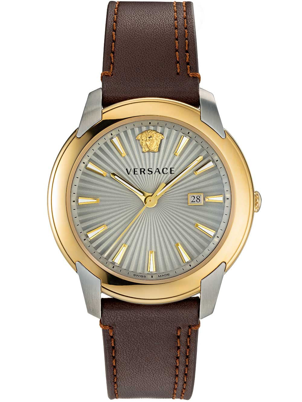 Versace V-Urban Quartz Grey Dial Brown Leather Strap Watch for Men - VELQ00219