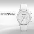 Emporio Armani Classic Chronograph White Dial White Rubber Strap Watch For Men - AR1054