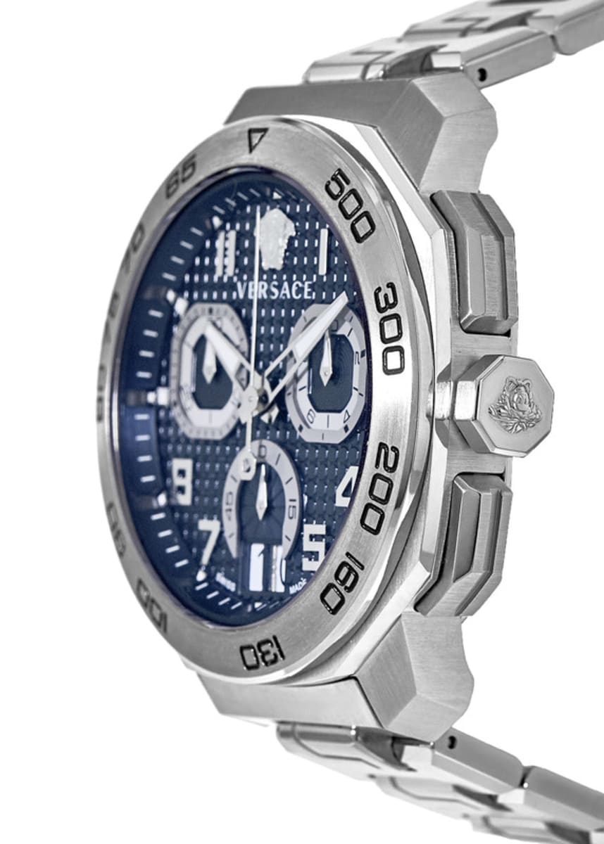 Versace Dylos Chronograph Blue Dial Silver Steel Strap Watch for Men - VQC090016