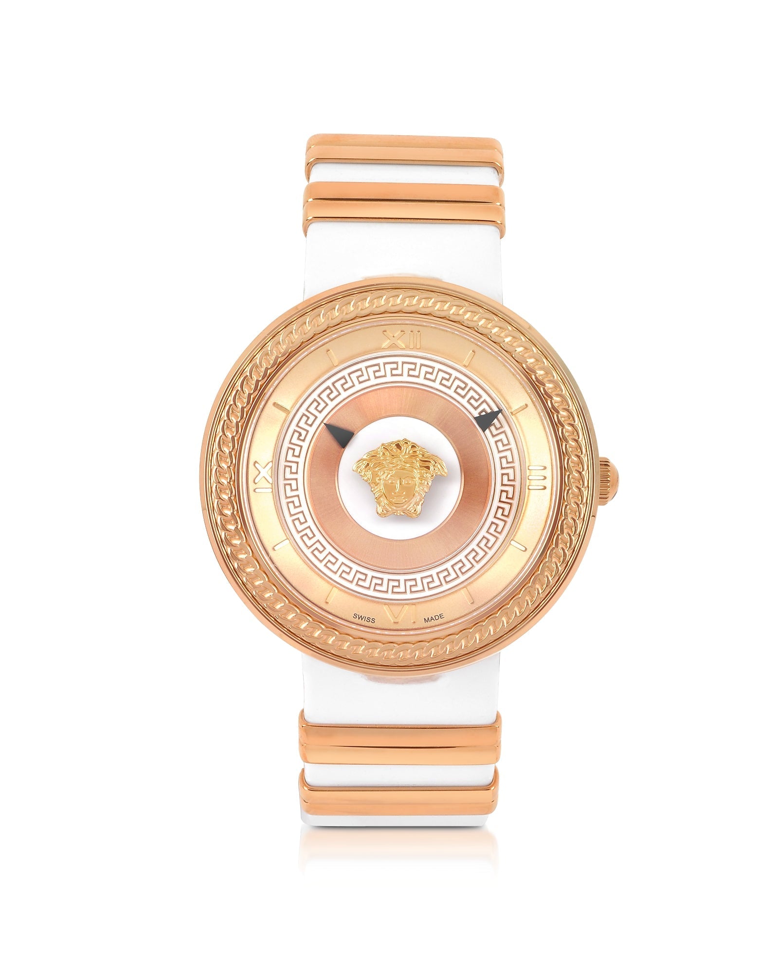 Versace V Metal Icon Gold Dial White & Gold Strap Watch for Women - VLC040014