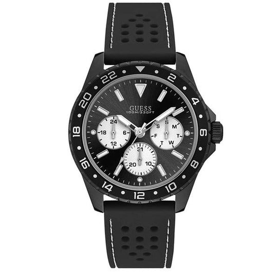 Guess Odyssey Quartz Black Dial Black Silicone Strap Watch For Men - W1108G3