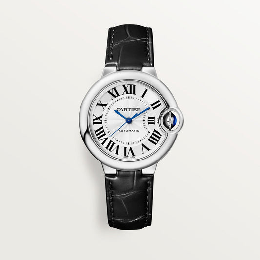 Cartier Ballon Bleu De Cartier Silver Dial Black Leather Strap Watch for Women - WSBB0030