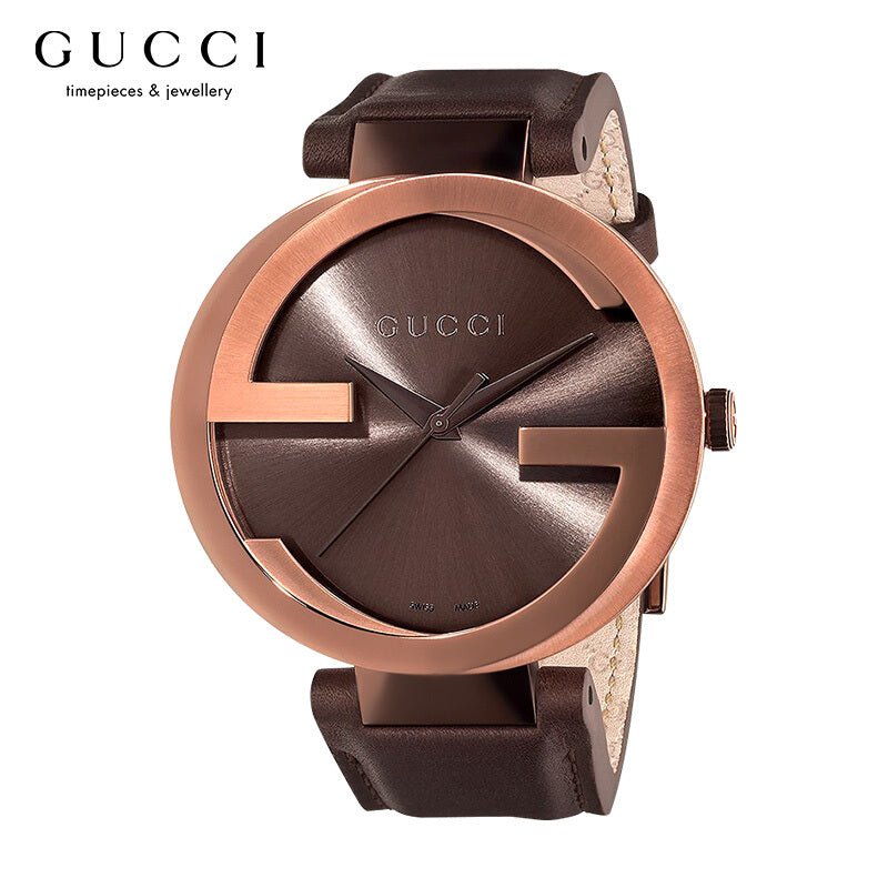 Gucci Interlocking Brown Dial Brown Leather Strap Watch For Women - YA133207