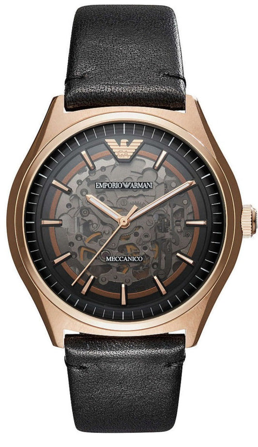 Emporio Armani Meccanico Black Dial Black Leather Watch For Men - AR60004