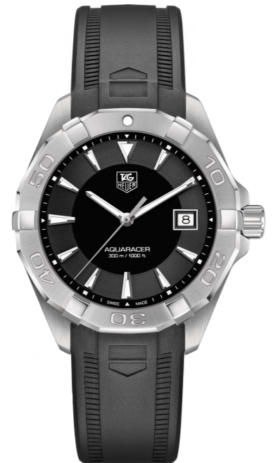 Tag Heuer Aquaracer Quartz Black Dial Black Rubber Strap Watch for Men - WAY1110.FT8021
