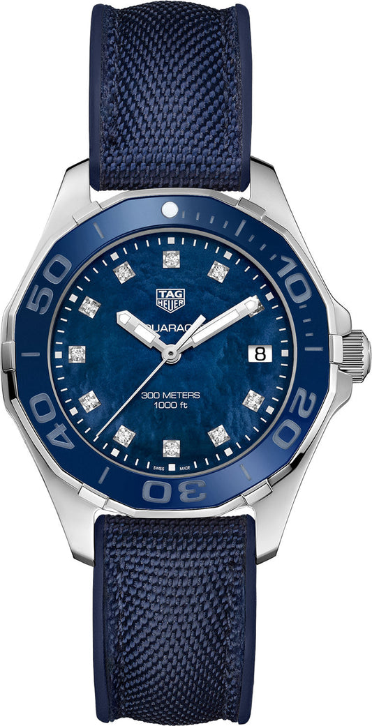 Tag Heuer Aquaracer Quartz Blue Mother of Pearl Dial Blue Nylon Strap Watch for Women - WAY131L.FT6091