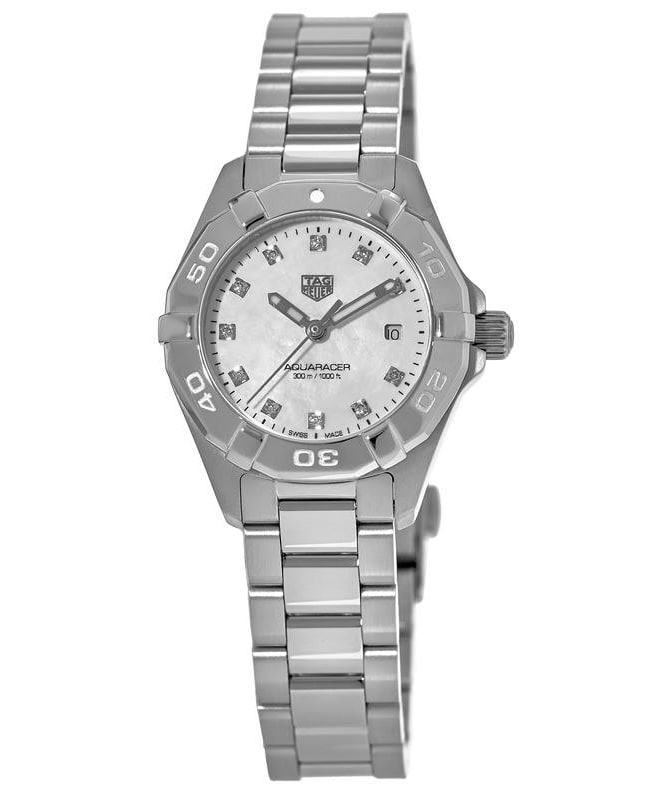 Tag Heuer Aquaracer Quartz Diamonds Mother of Pearl Dial Silver Steel Strap Watch for Women - WBD1414.BA0741