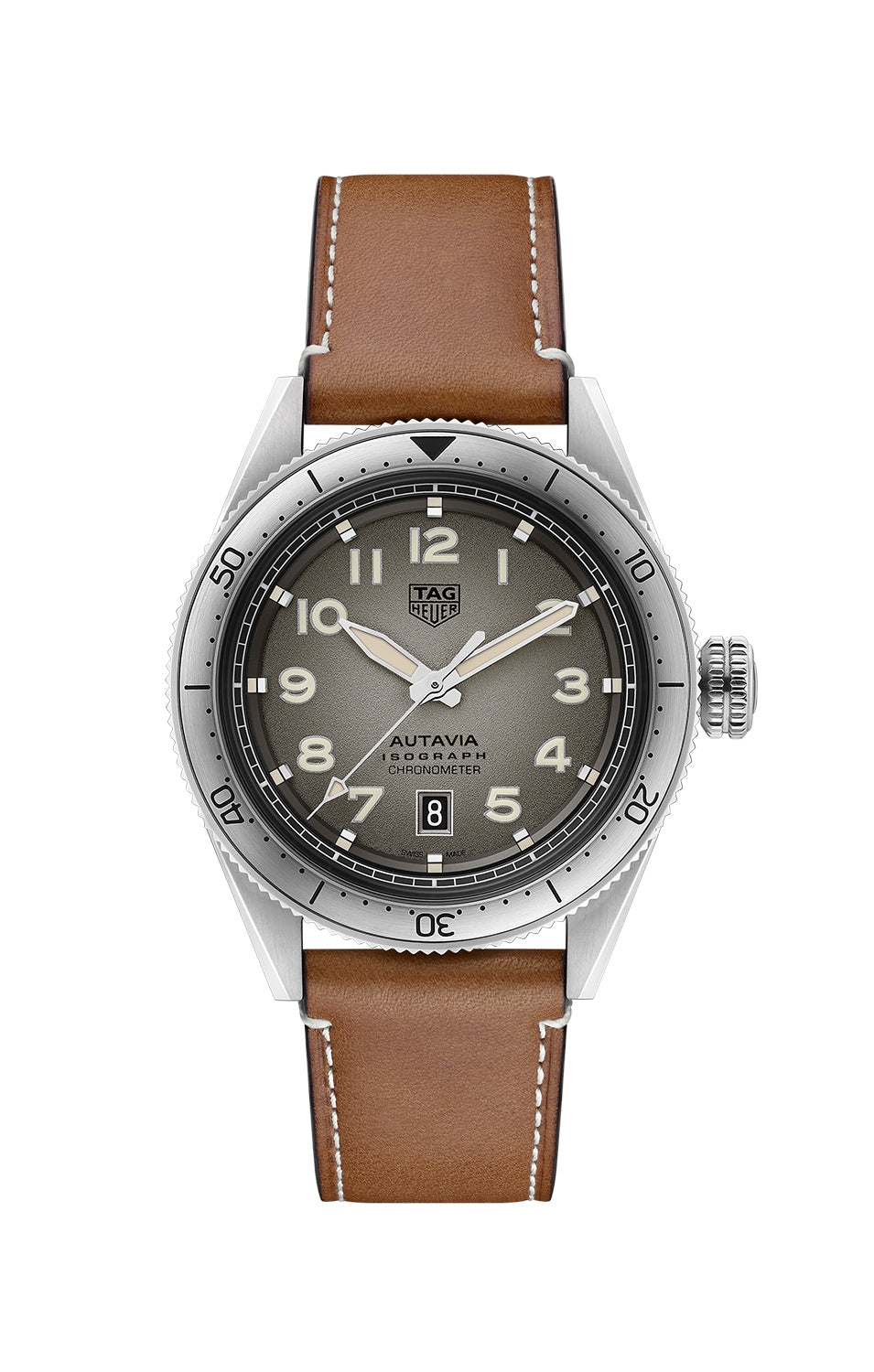 Tag Heuer Autavia Isograph Grey Dial Calfskin Brown Leather Strap Watch for Men - WBE5111.FC8267
