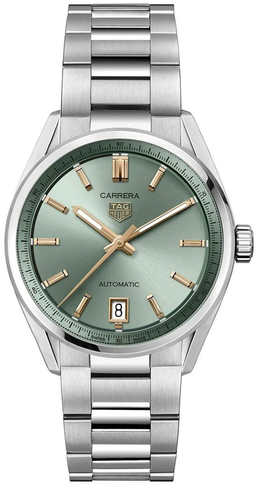 Tag Heuer Carrera Date Automatic 18K Green Dial Silver Steel Strap Watch for Women - WBN2312.BA0001