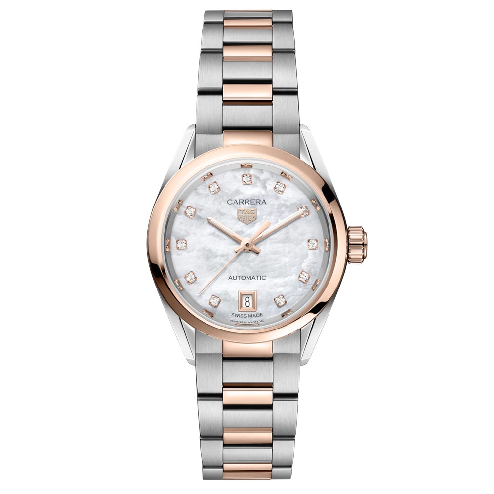 Tag Heuer Carrera Date Automatic Mother of Pearl Dial Two Tone Steel Strap Watch for Women - WBN2450.BD0569