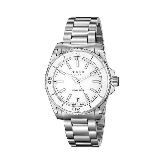 Gucci Dive Quartz White Dial Silver Steel Strap Unisex Watch - YA136402