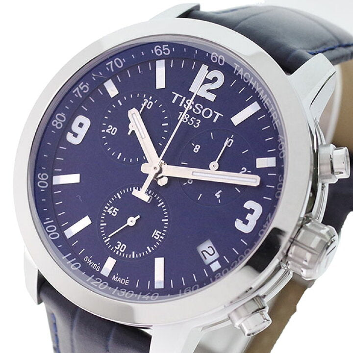 Tissot PRC 200 Chronograph Blue Dial Blue Leather Strap Watch For Men - T055.417.16.047.00
