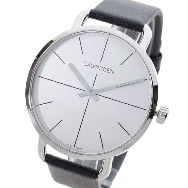 Calvin Klein Even Silver Dial Black Leather Strap Watch for Men - K7B211CY